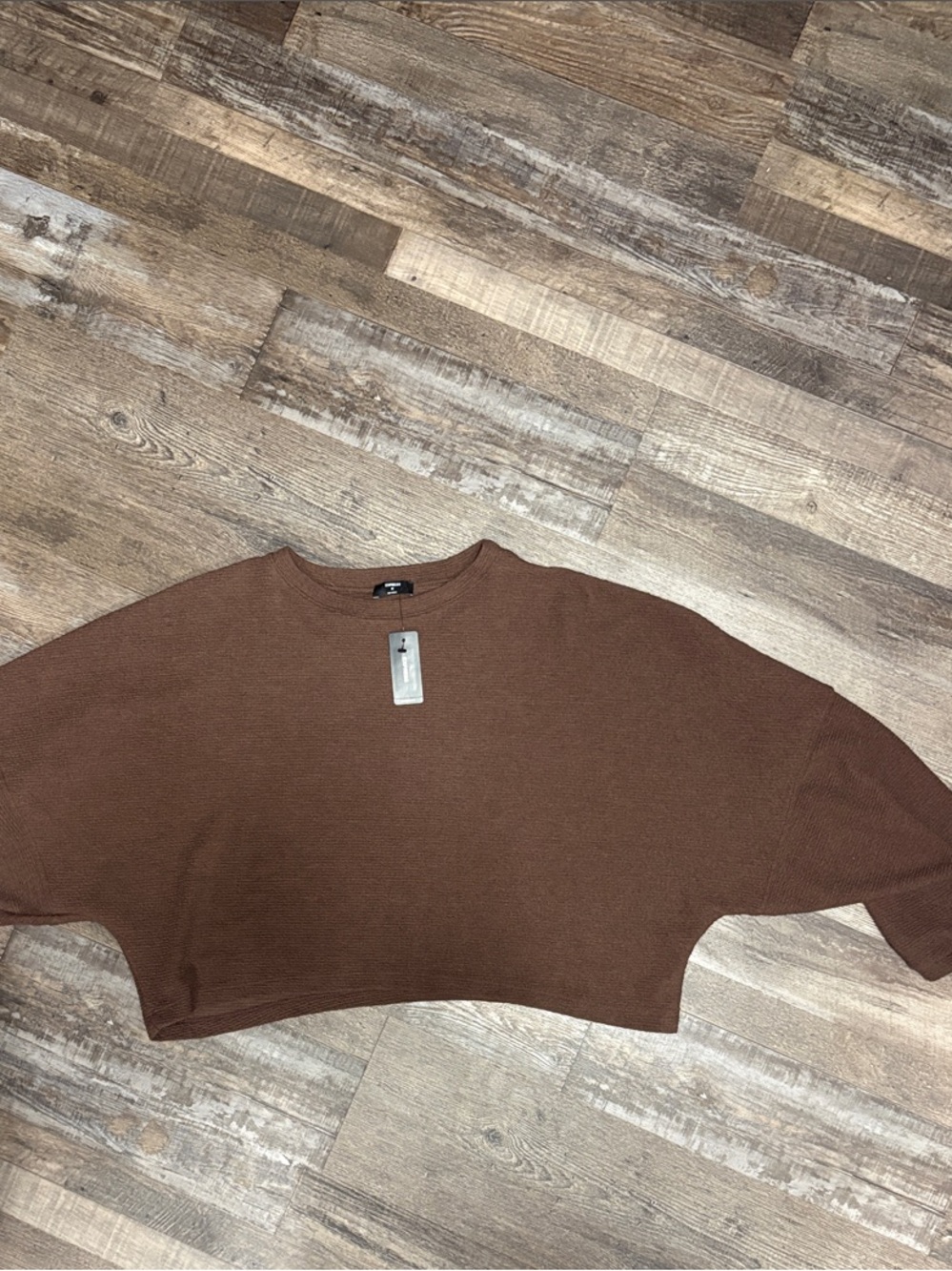 Express Cropped Crewneck Sweater in Rich Brown